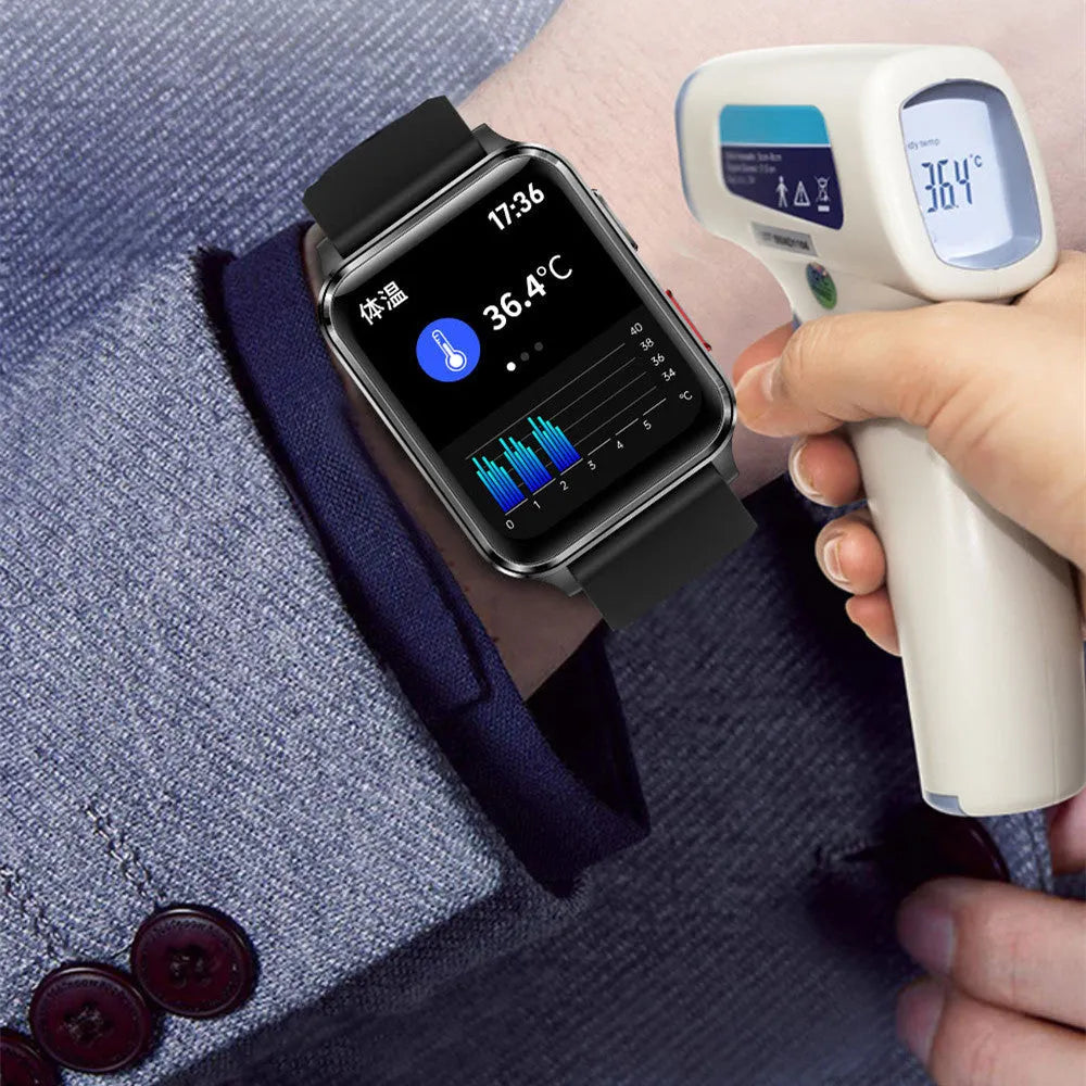 Multi-sport smartwatch with 1.7 inch tempered glass screen showing heart rate monitoring display