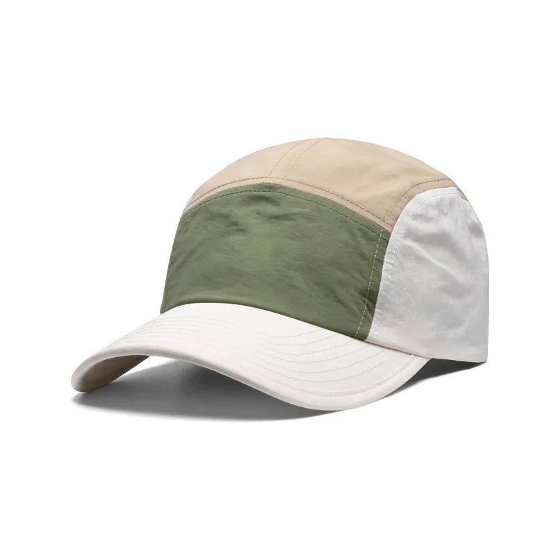 Men's simple curved brim baseball cap in quick-drying cotton polyester fabric, shown in khaki colour.