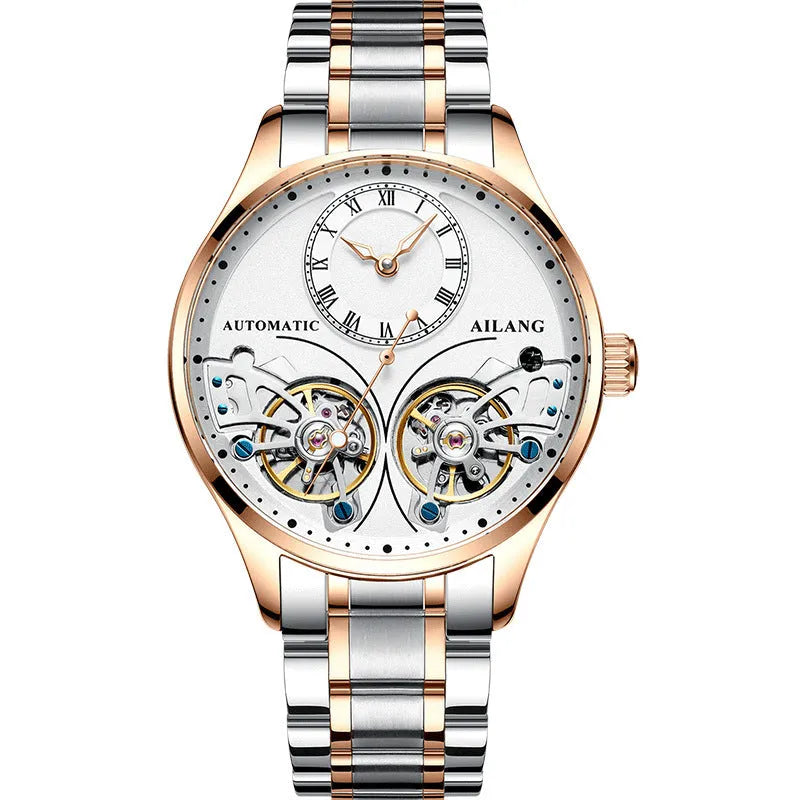 Titanium automatic men's watch with tourbillon and moon phase on black dial