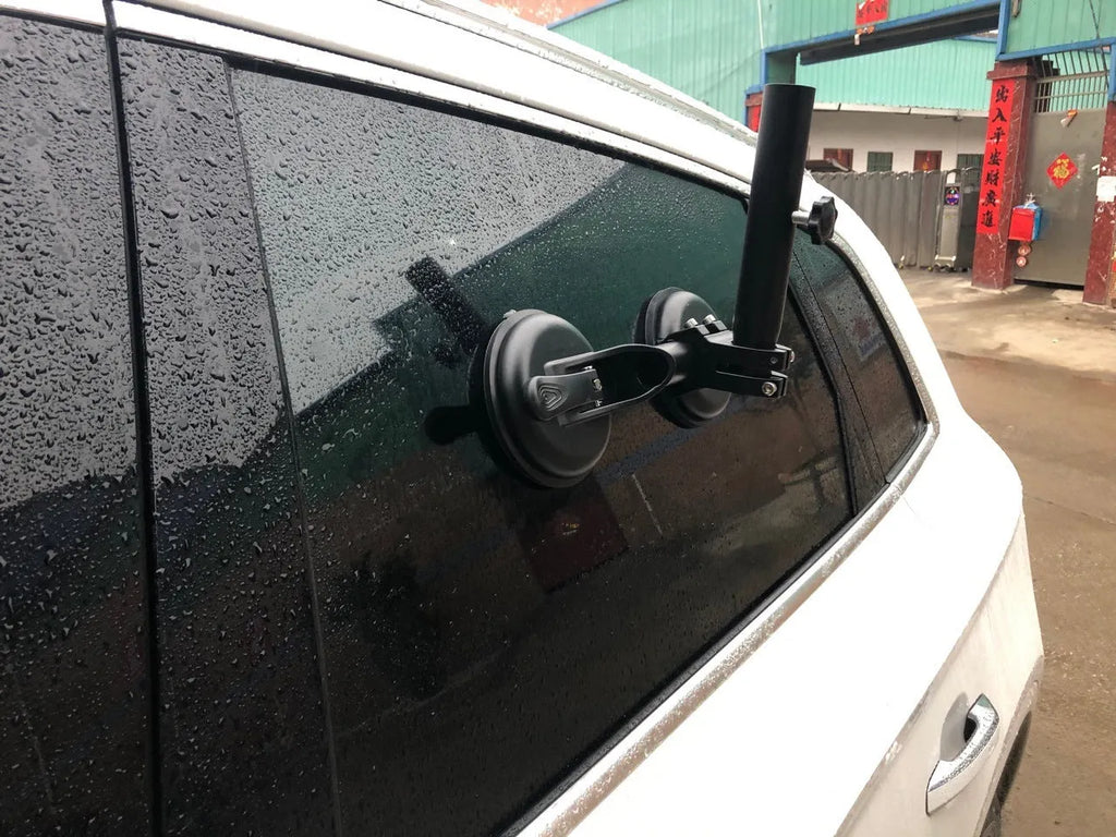 Black car sucker base flagpole mount with round rubber disc for vehicle glass