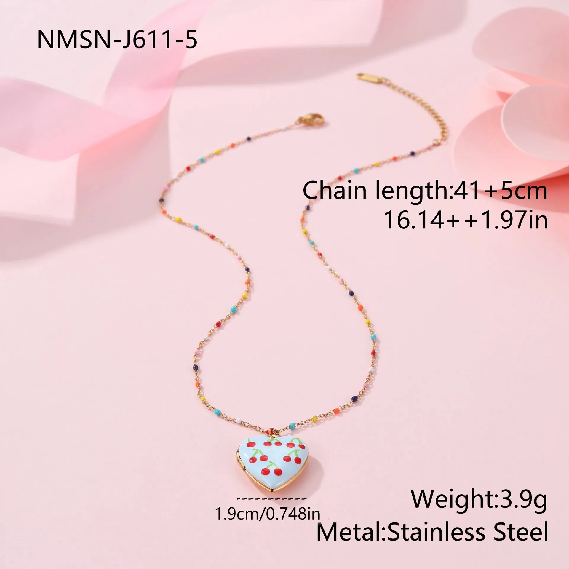 Gold-plated stainless steel necklace with fruit pendant on adjustable chain
