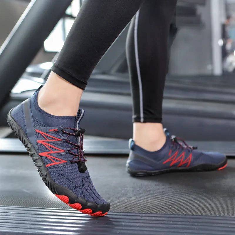 Lightweight non-slip training sneakers in multiple colours on a gym floor