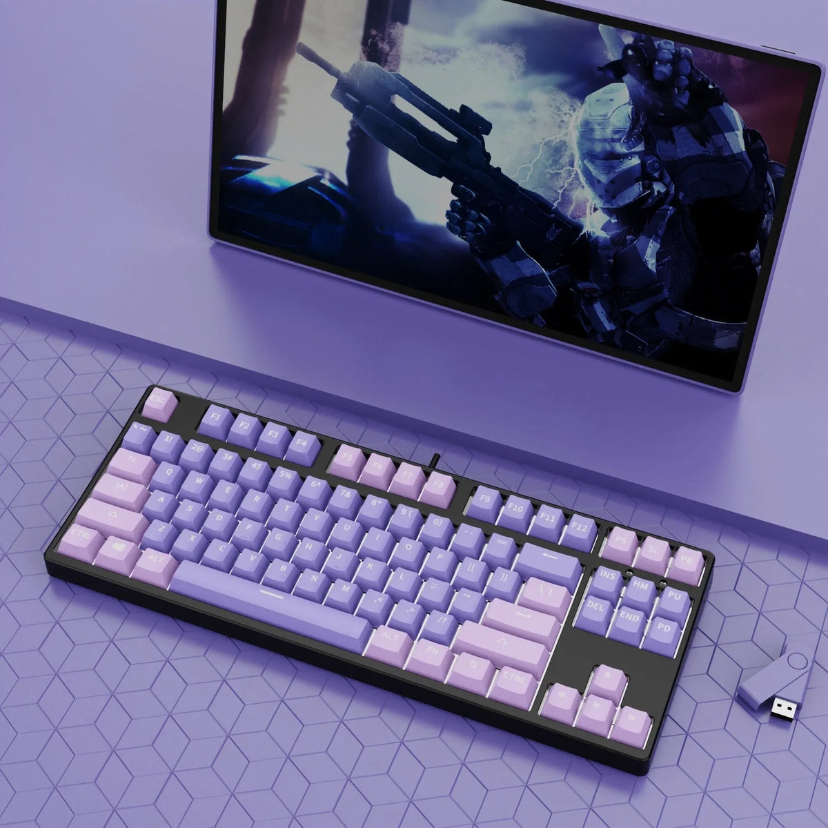 87-key hot-swappable mechanical gaming keyboard with two-tone keycaps and metal chassis