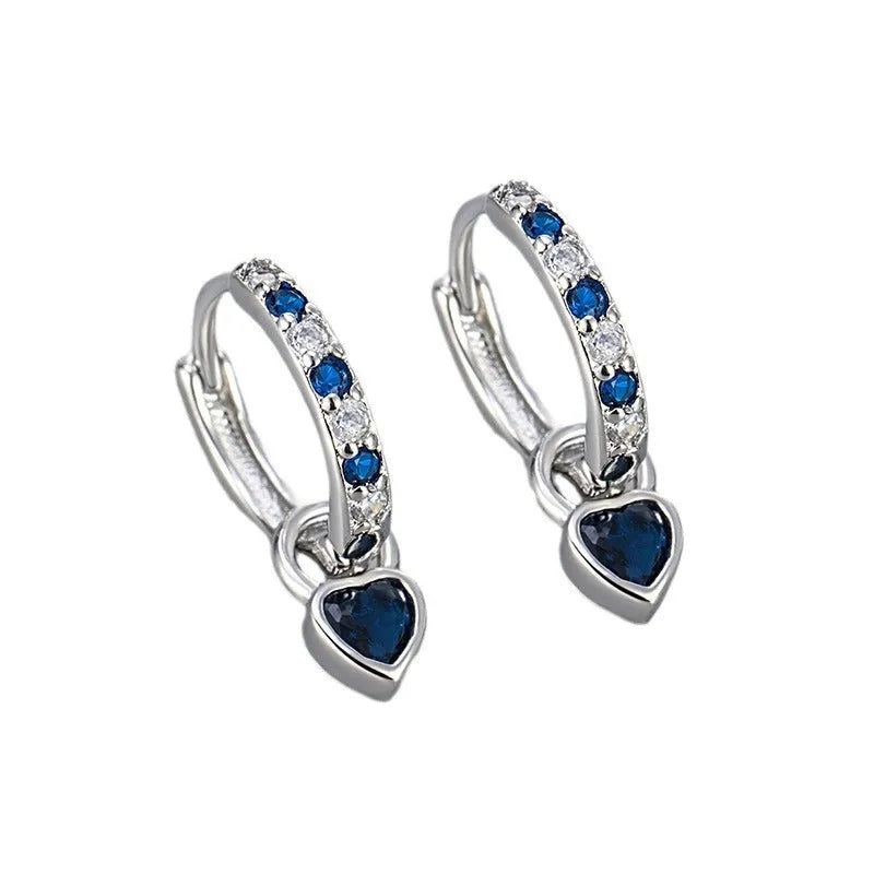 Women's heart-shaped fashion earrings with a coloured loving heart ear clip, available with zircon, corundum or beka stone.