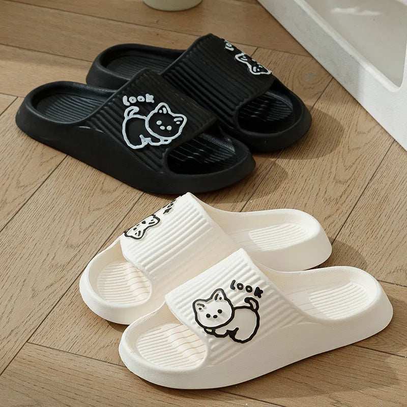 Women's cat motif slippers with thick EVA platform sole in multiple colour options