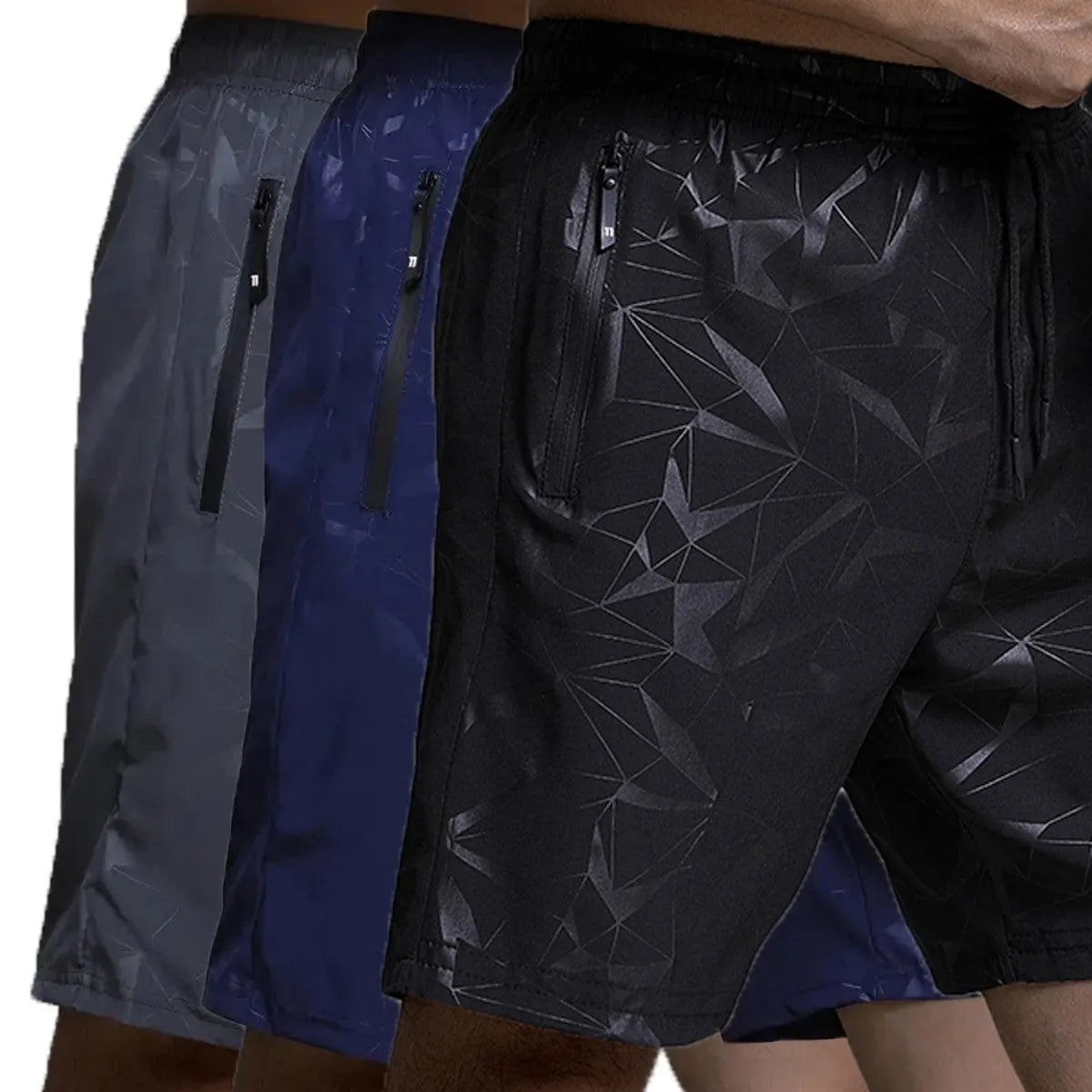 Men's loose fit sports shorts in black colour with above-knee length for athletic activities