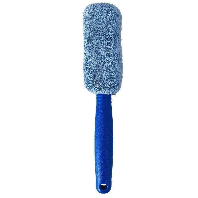 29cm long handle microfiber tyre brush for car wheel cleaning in blue colour