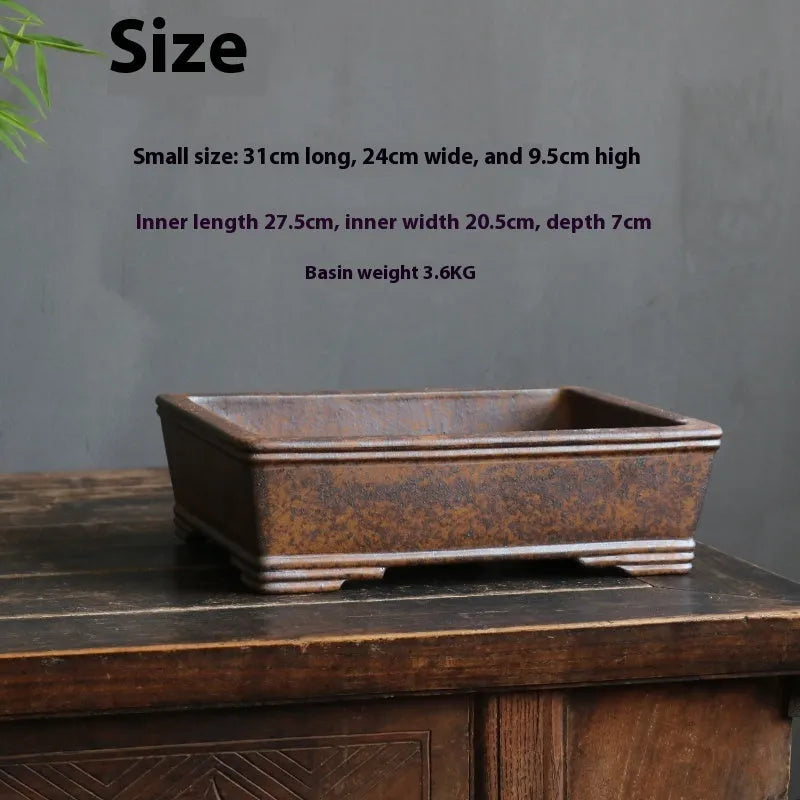 Purple sand rectangular bonsai flowerpot with firewood burning texture finish