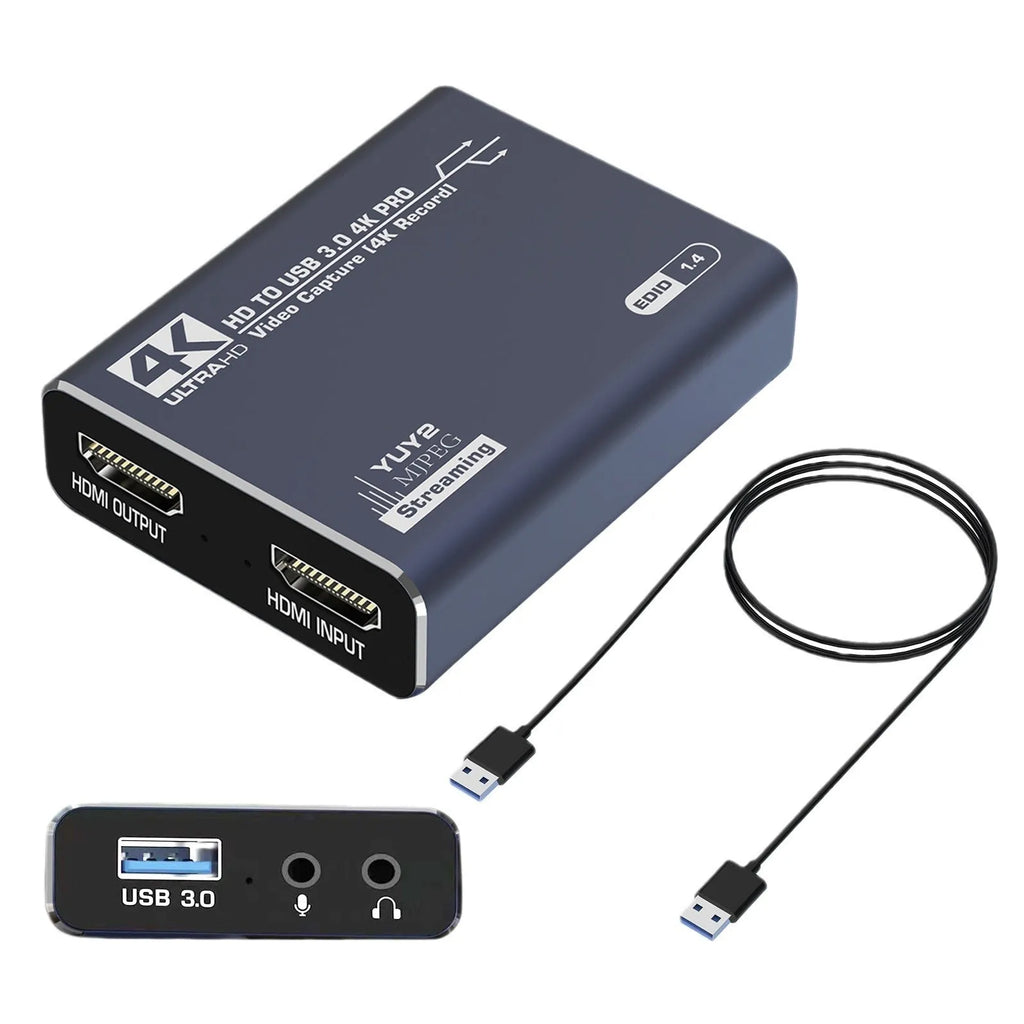 Black 4K gaming set-top box with audio recording functionality and universal system compatibility