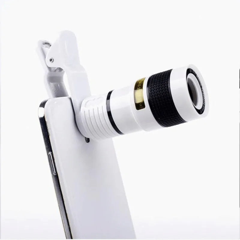12X magnification phone telescope lens with universal mounting clip for smartphones