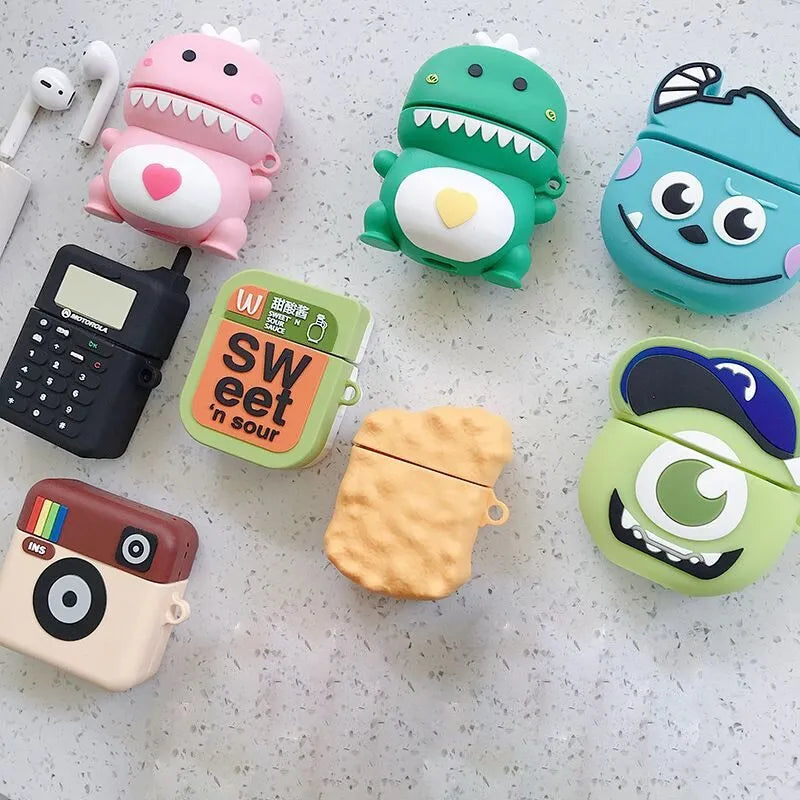 Silicone case for AirPods 1 and 2 generation in assorted colours with cartoon animal designs