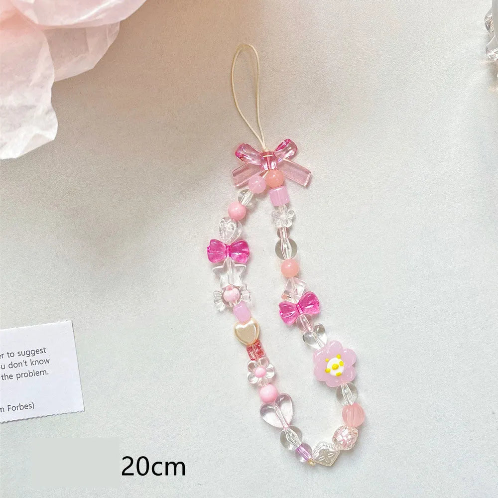 Floral beaded mobile phone lanyard hand rope in yellow, blue, or pink colour options