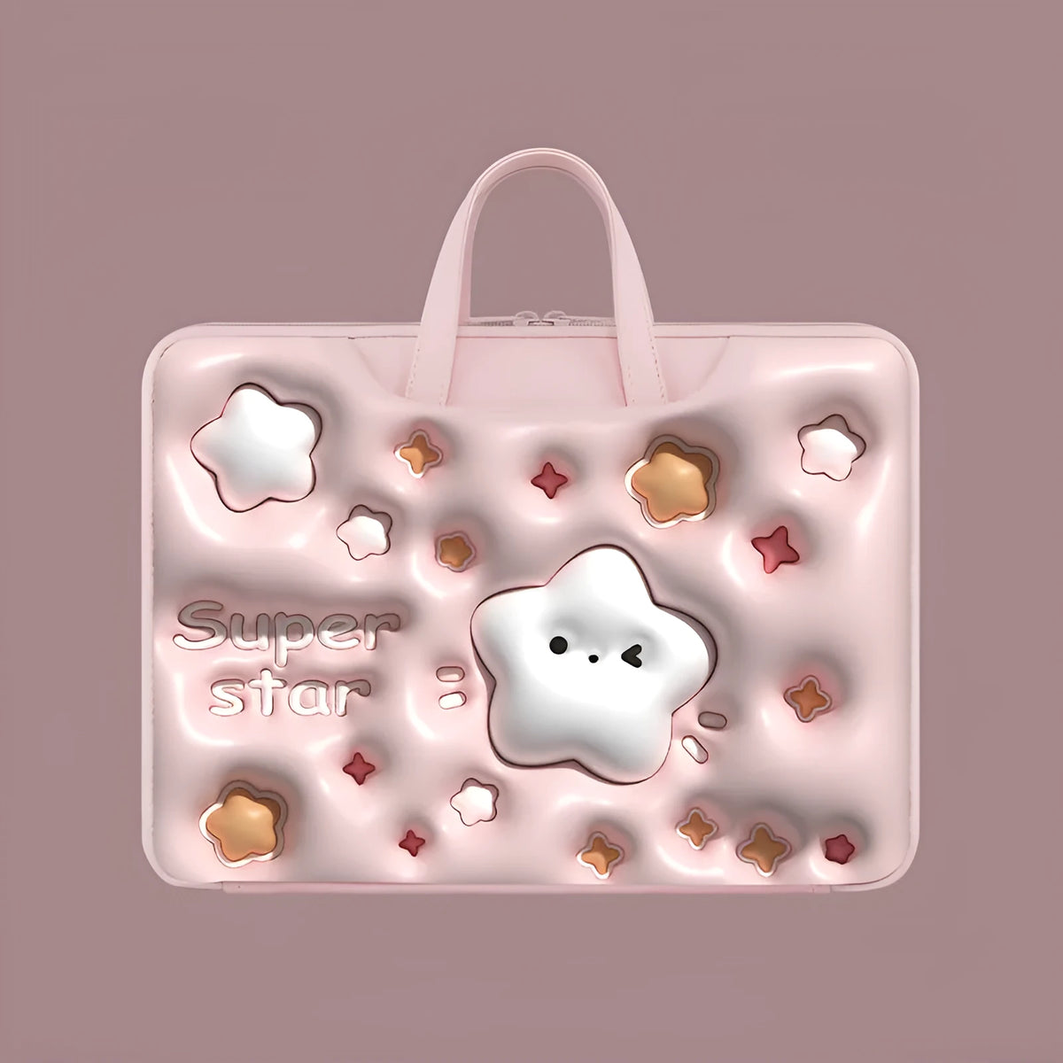 Inflatable PU leather laptop bag with carry strap, shown in a cute panda design.
