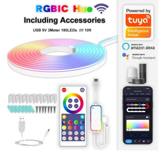 3-metre RGB LED neon light strip with remote control for Bluetooth music synchronisation