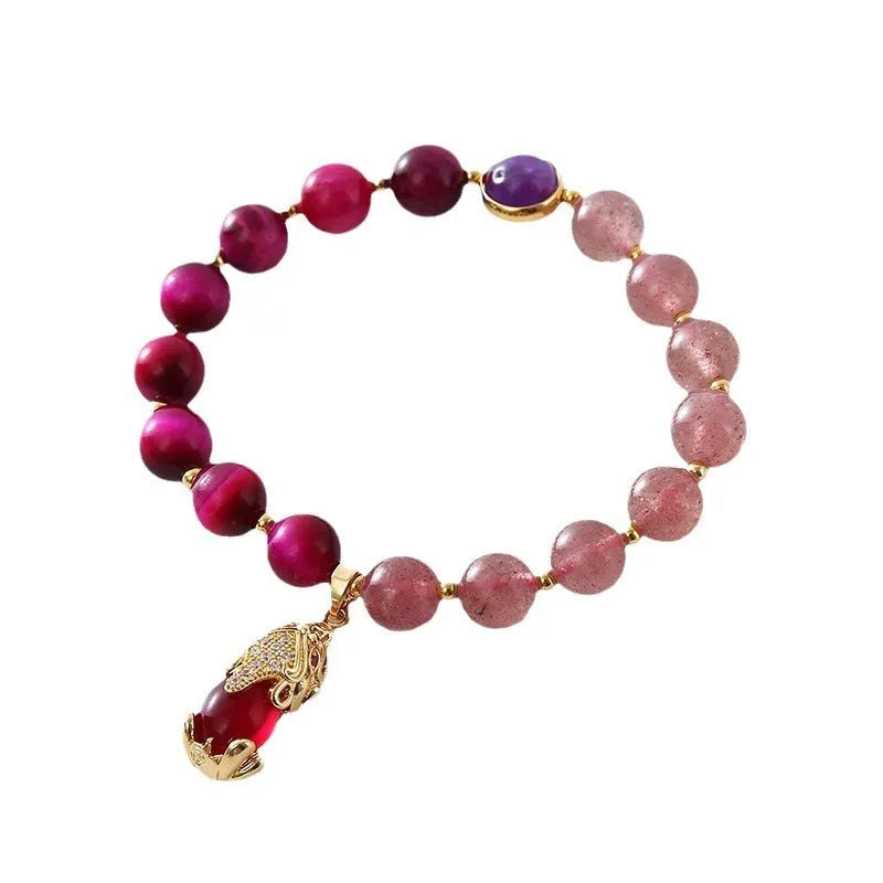 Strawberry crystal bracelet on elastic rope, 18cm length, simple women's fashion jewellery