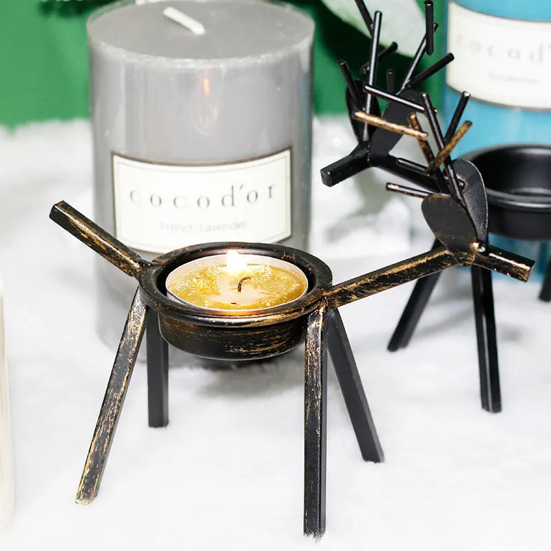 Black iron deer candlestick with elk bracket design for Christmas table decoration