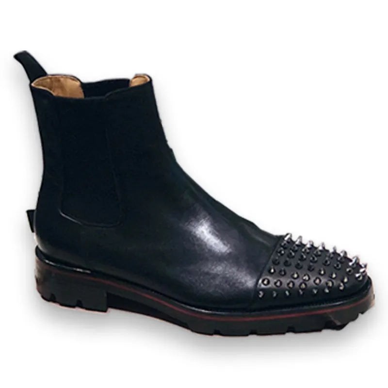 Men's black leather high-top business casual shoes with a cowhide upper and leather sole.