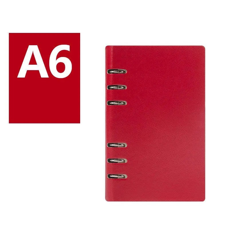 Loose-leaf business notebook in seaweed green imitation leather cover showing A5 size with beige paper