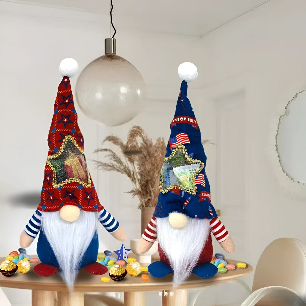 Two faceless baby doll Rudolf Christmas candy bag decorations in polyester cloth measuring 32cm