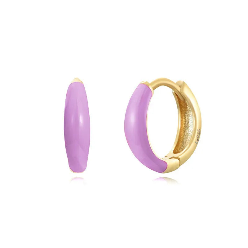 Curved geometric epoxy oval earrings in coloured finish on silver-tone copper post