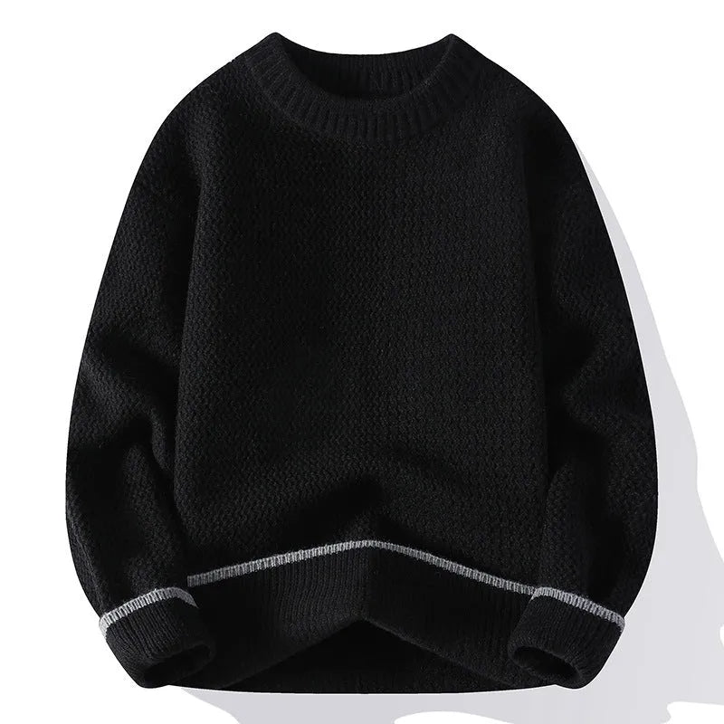 Men's loose fit round neck pullover sweater in chemical fibre blend available in four colours