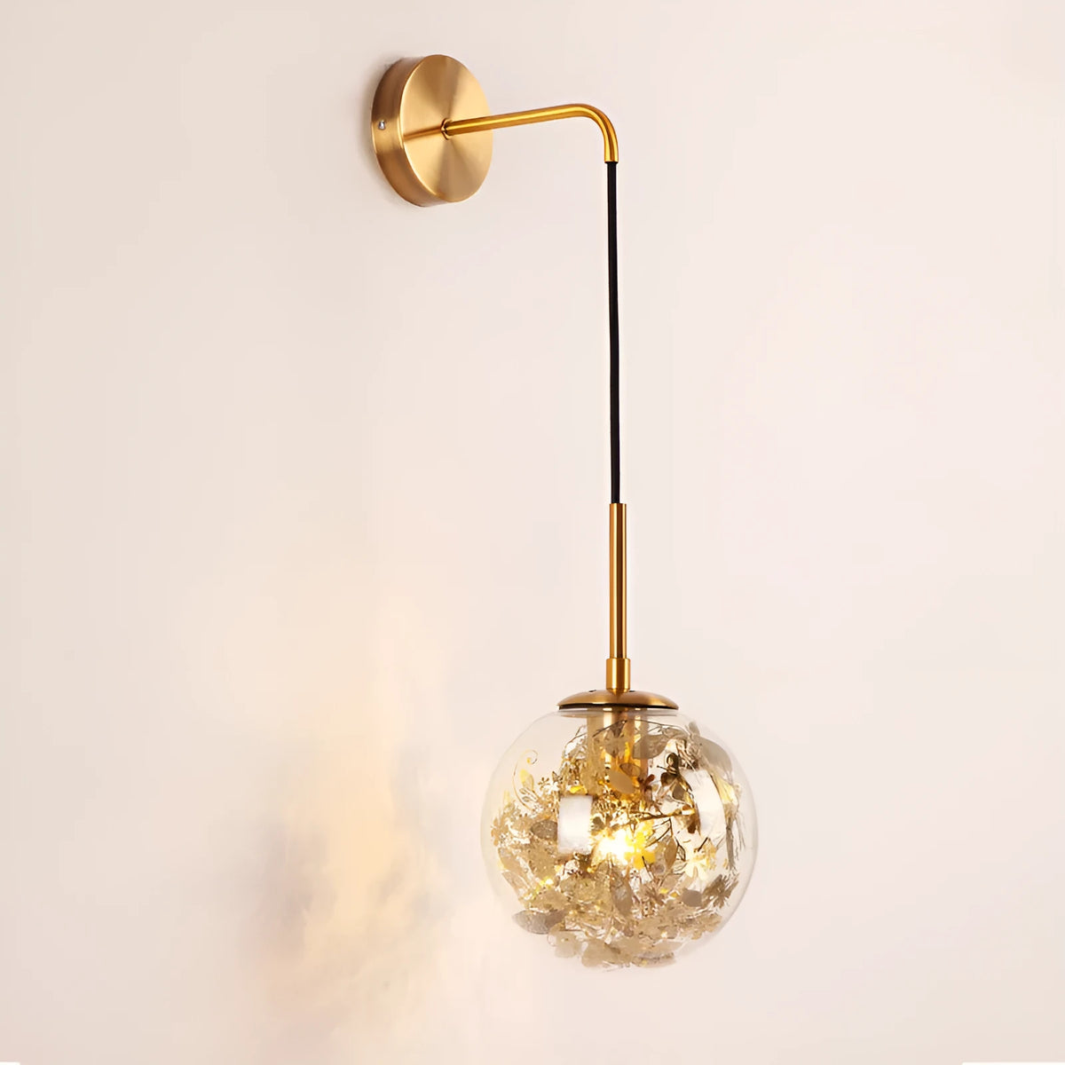 Modern glass bedside wall lamp with LED light in gold or silver finish