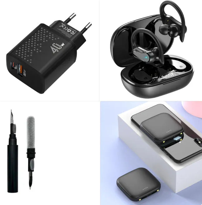 Square black mini power bank showing size scale with built-in LED flashlight and USB port