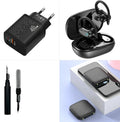 Square black mini power bank showing size scale with built-in LED flashlight and USB port
