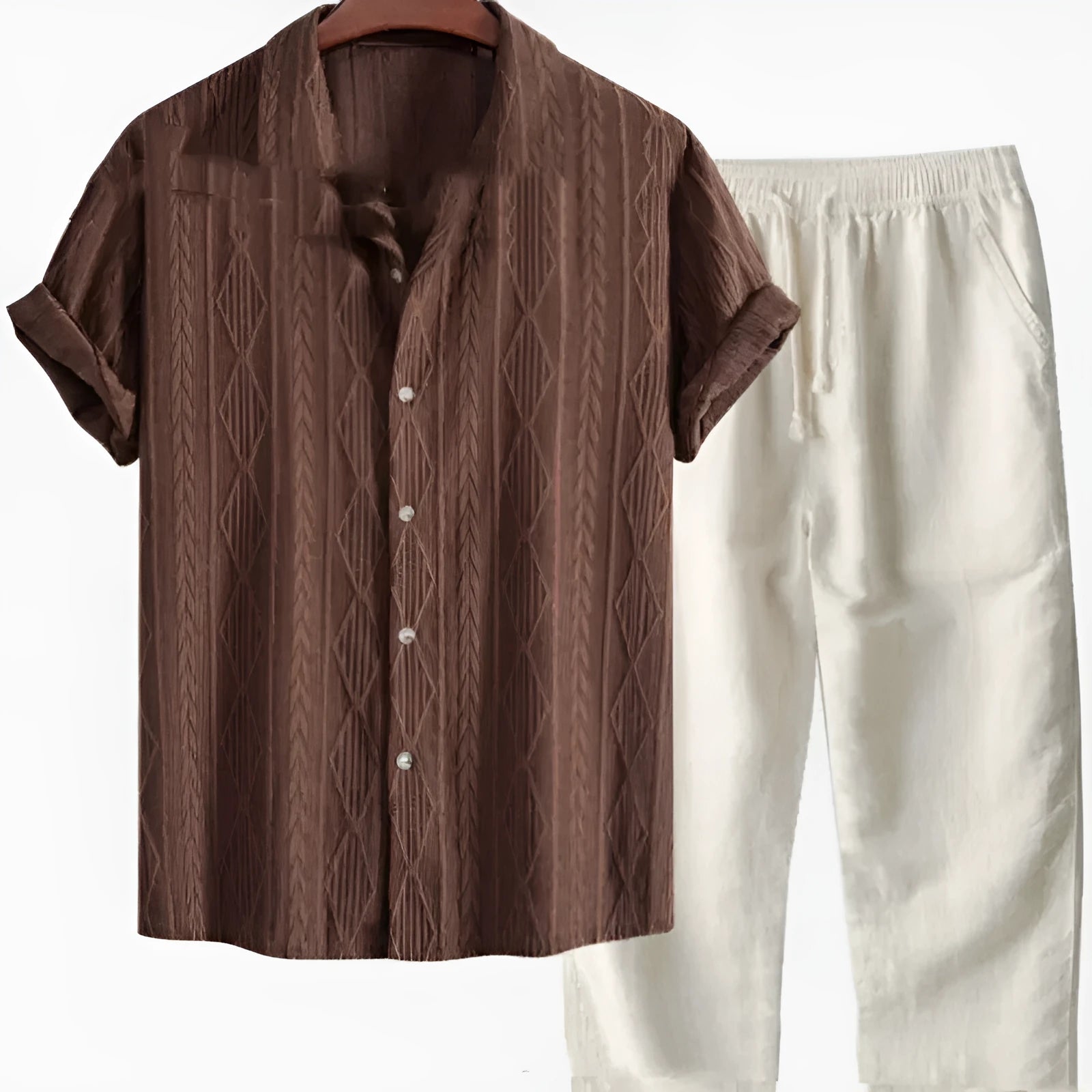 Men's milk silk summer suit set with short sleeve shirt and loose trousers