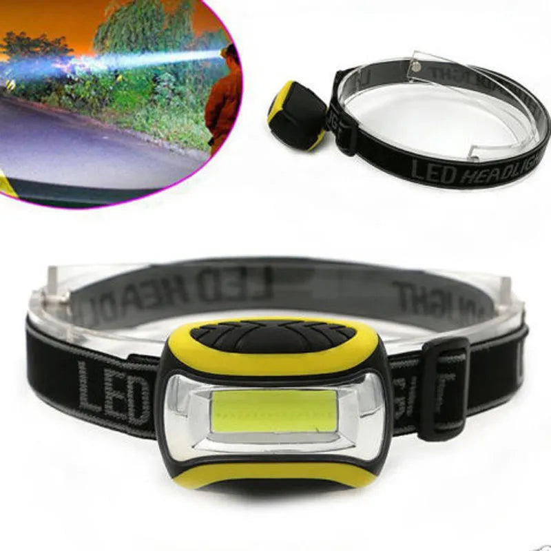 Yellow plastic three-speed COB LED headlamp for outdoor activities.