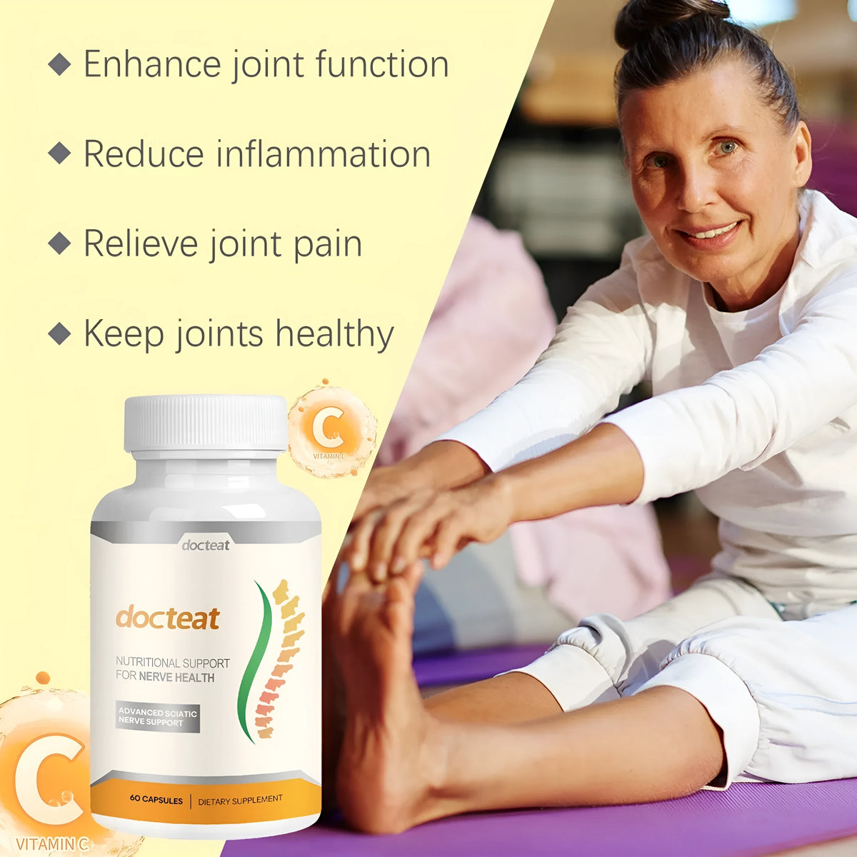 Body care adhesive wrap kit bottle containing 60 individual capsules for joint comfort massage