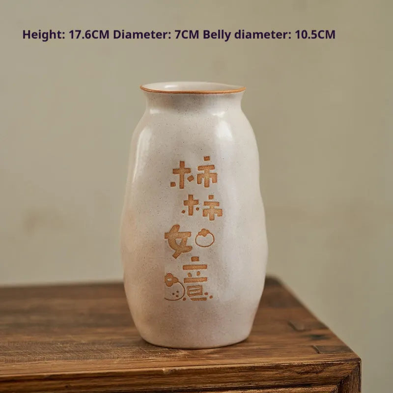 Chinese hand-painted ceramic joy vase with auspicious symbols on 8cm diameter base for desktop display