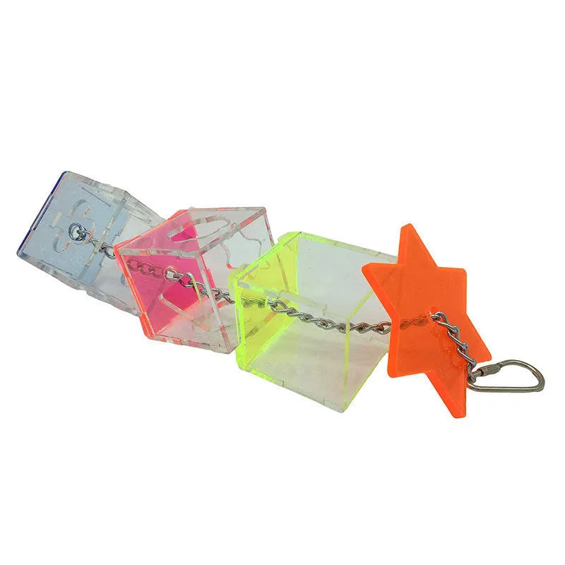 Clear acrylic parrot foraging toy, 32 cm tall food container for bird enrichment.