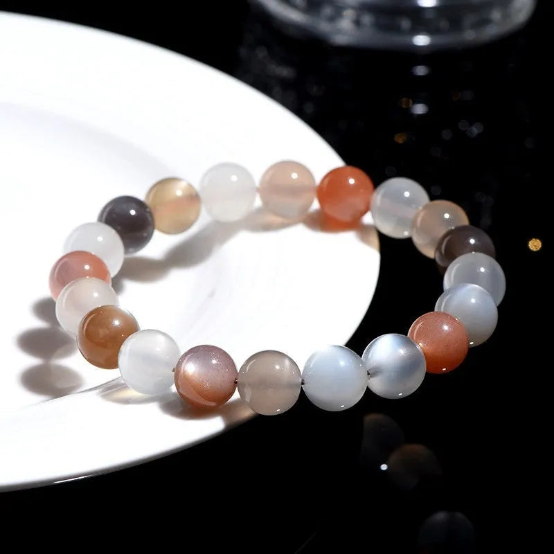 Natural colourful moonlight moonstone bracelet with 8mm beads in single circle configuration