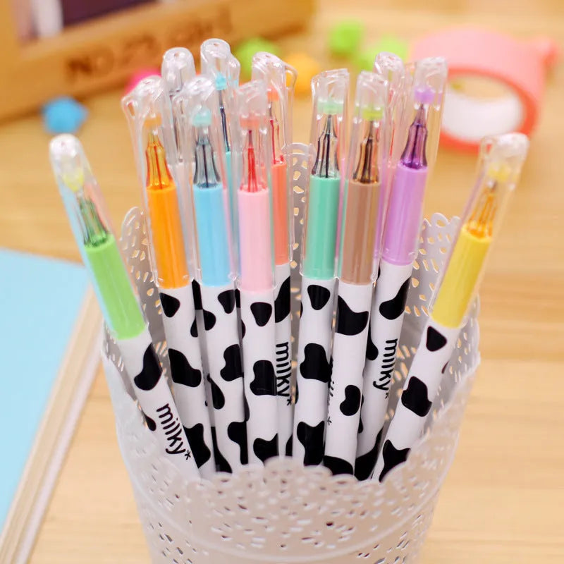 Cow colour gel pen set showing 12 assorted colours with 0.38mm fine tips