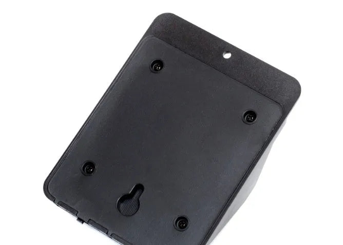 Set of four black solar-powered motion sensor LED lights for outdoor use.