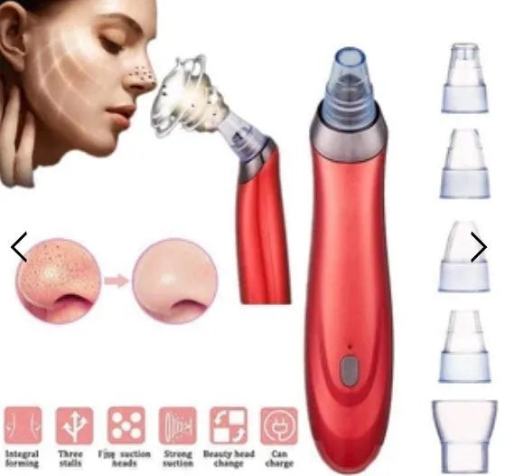 Handheld electric blackhead remover device with multiple nozzle heads in black colour