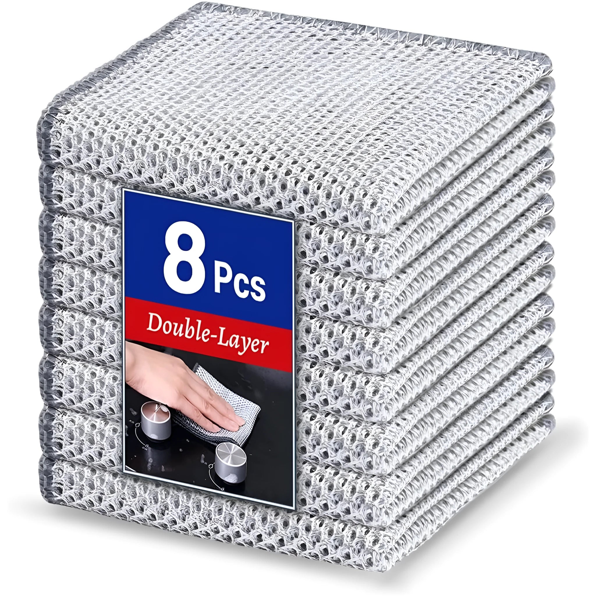 Silver steel wire microfibre washing up cloth for pans and bowls in square format