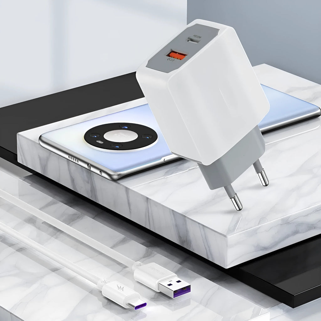 White European standard USB fast charger set with charging head and cable