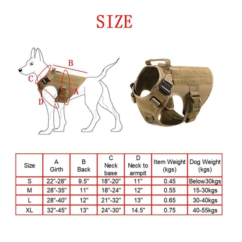 Polyester dog training vest battle suit set with harness and lead attachments