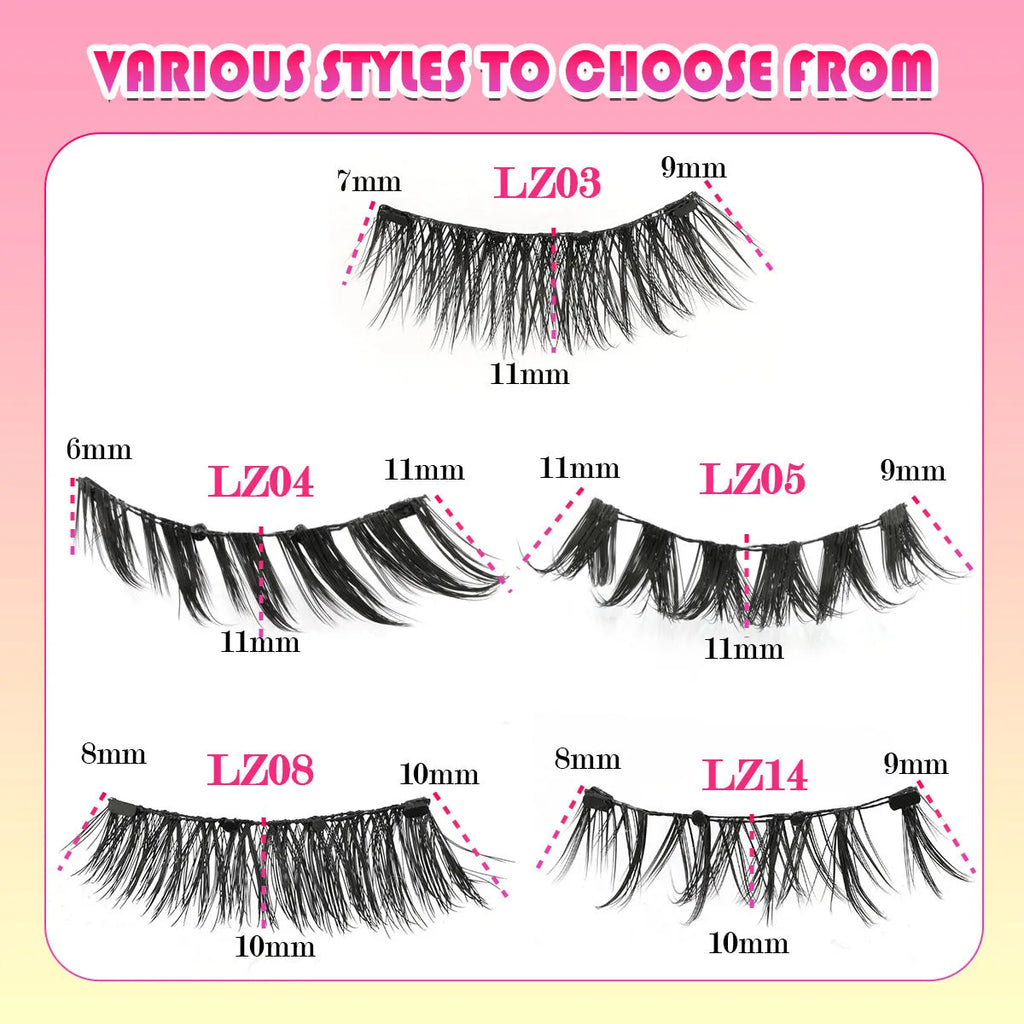 Set of reusable, glue-free false eyelashes in a natural thick style made from artificial fibre.