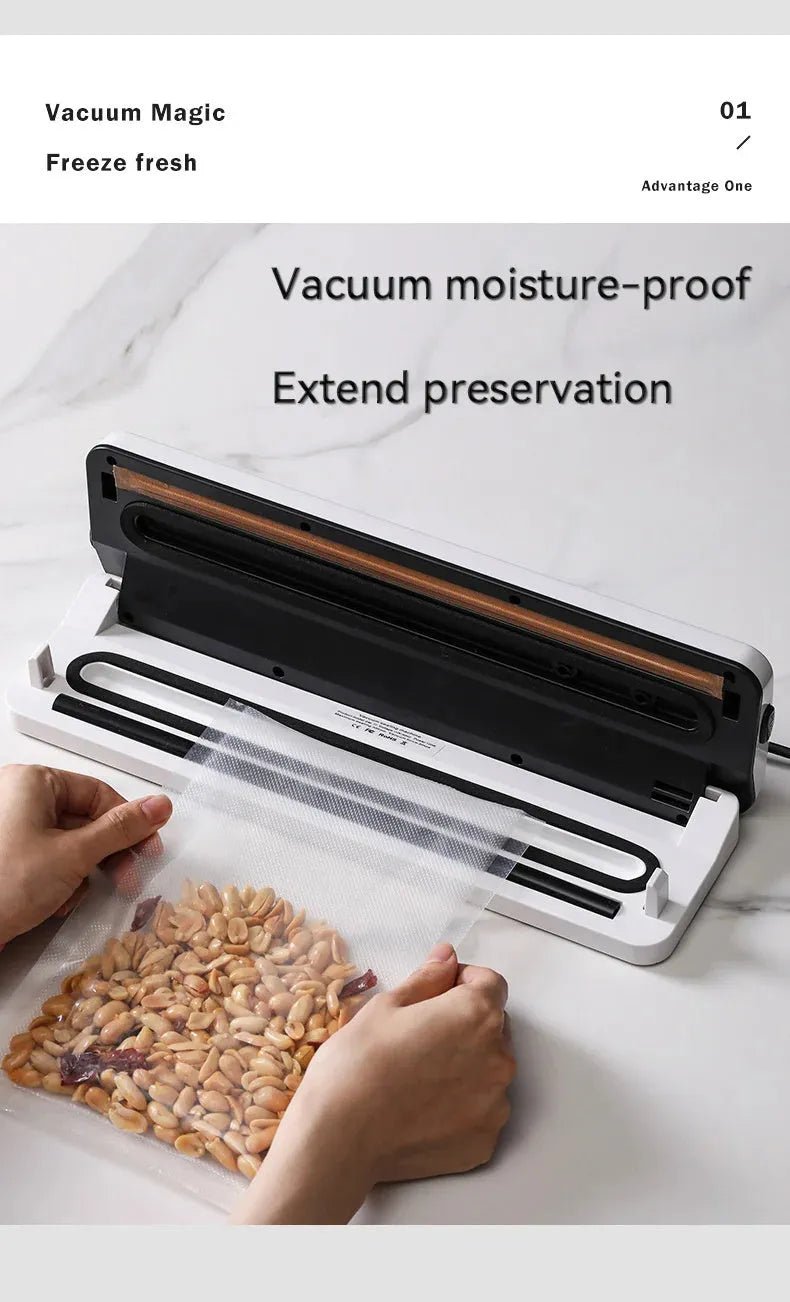 Black automatic vacuum sealer machine for household food preservation with compact design