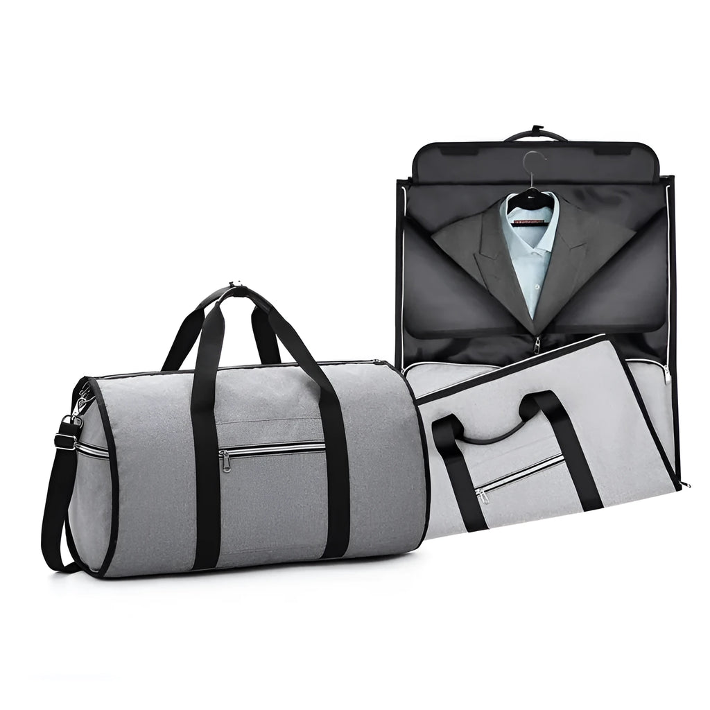 Medium sized red cylinder travel bag with a zipper, made from Oxford cloth.