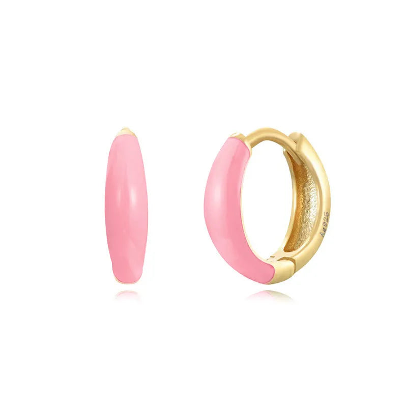 Curved geometric epoxy oval earrings in coloured finish on silver-tone copper post