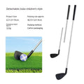 Metal golf club set showing adult and children's clubs for outdoor sports practice