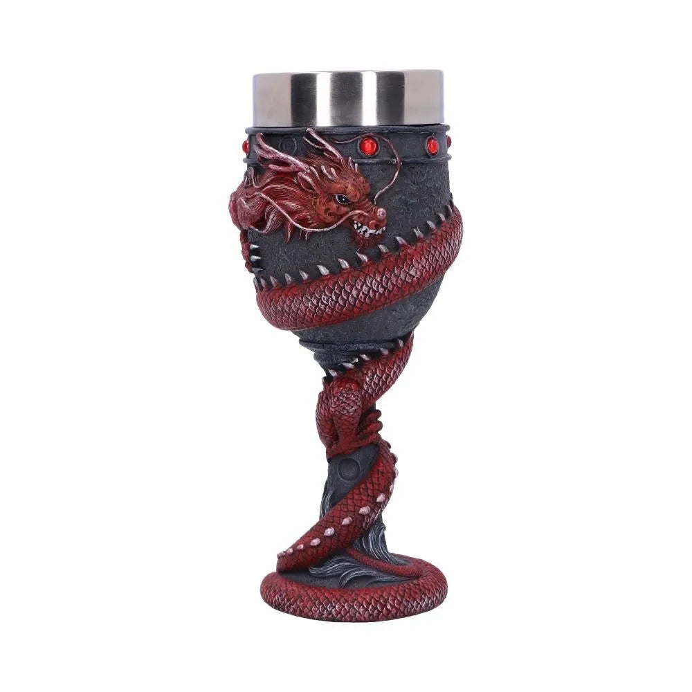 Red wine glass with 3D Chinese dragon design in gold or red colours, 200ml capacity