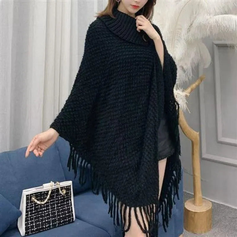 Women's triangular cashmere blend shawl cape with tassel detailing in various colours