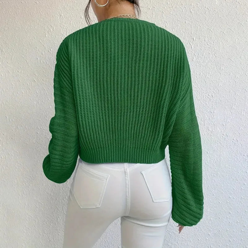 Women's solid colour long sleeve polyester pullover jumper in a loose casual fit.