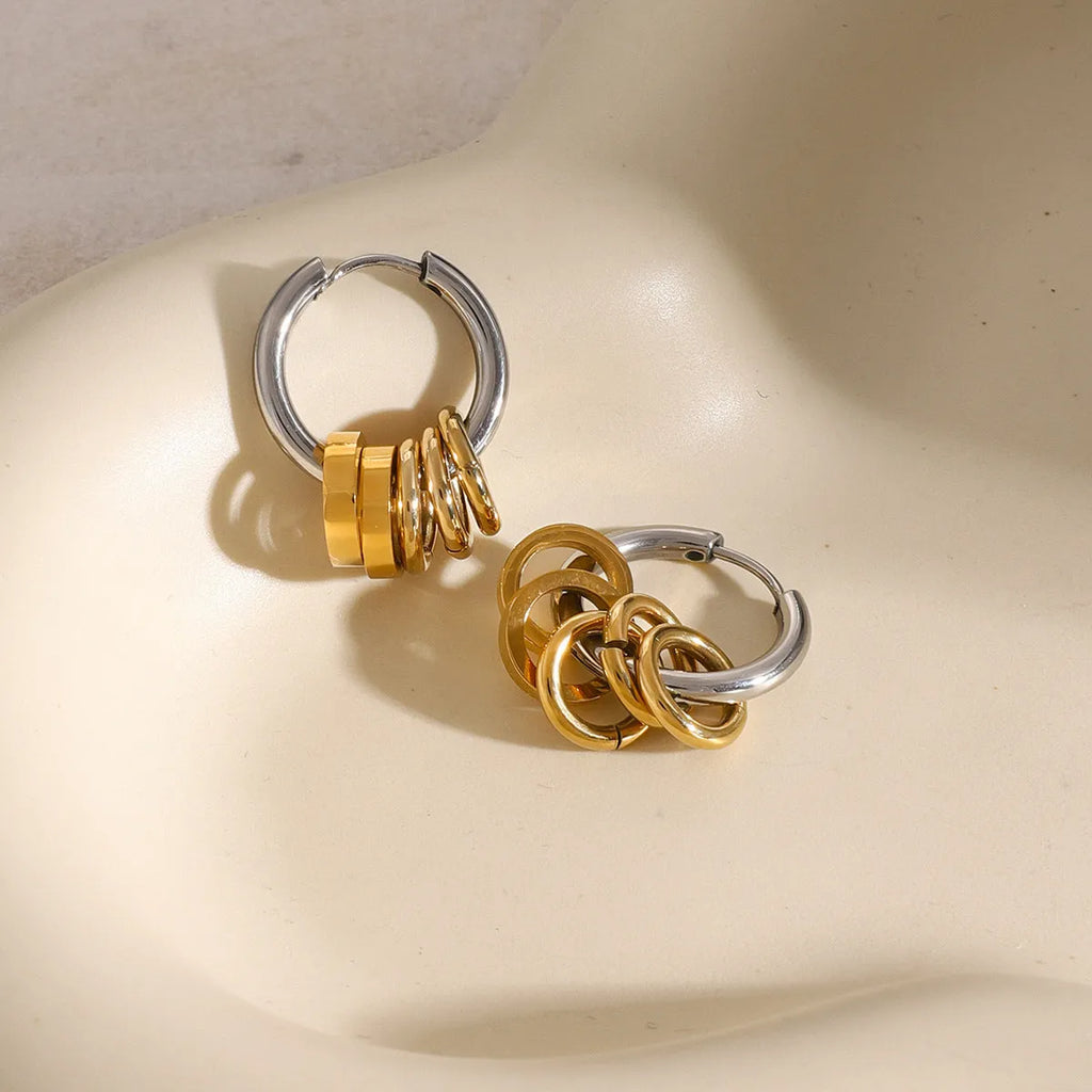 Stainless steel electroplated earrings in ins style showing two colour options