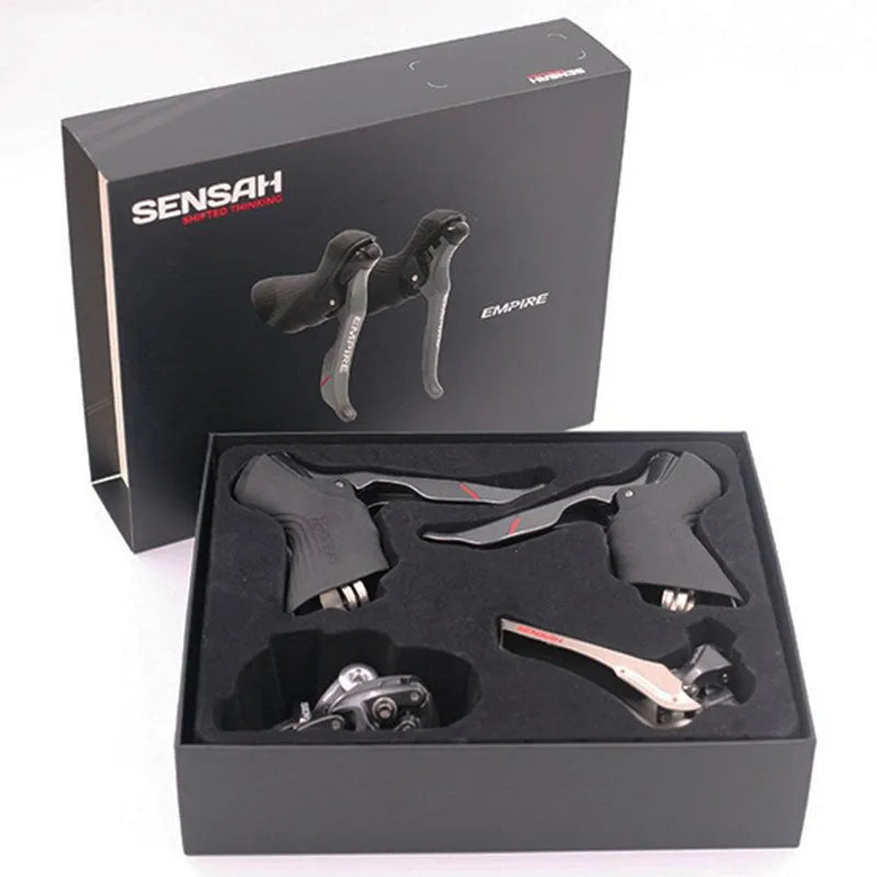 Road bike 11-speed aluminum alloy transmission kit showing manual shifter, dials, and short-leg rear derailleur.